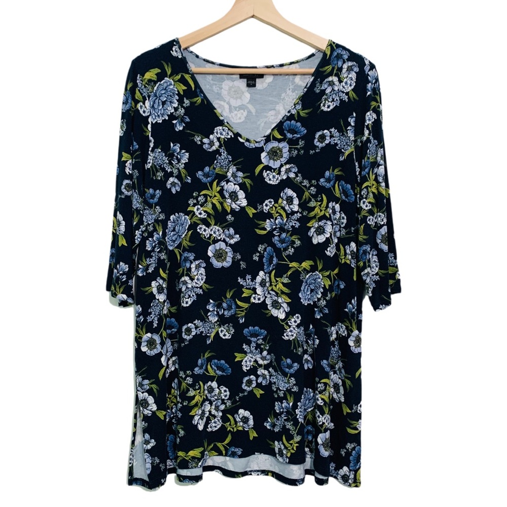 J Jill Wearever Allium Moonlit Garden Floral Stretch Tunic Size Medium
